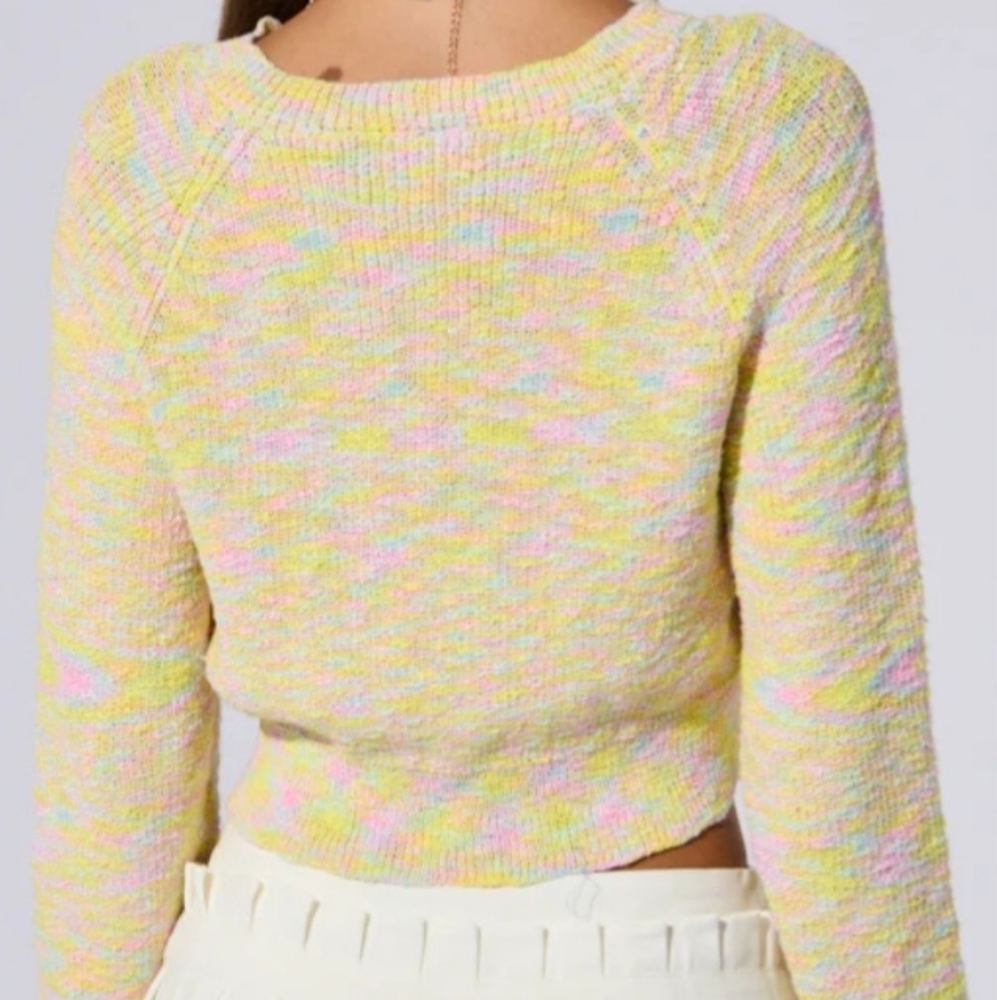 Akira Yellow Cropped Cardigan Sweater - Picture 3 of 9